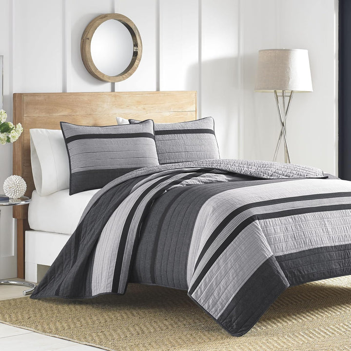 Nautica Vessey Cotton Pieced Quilt, Twin, Gray, Twin