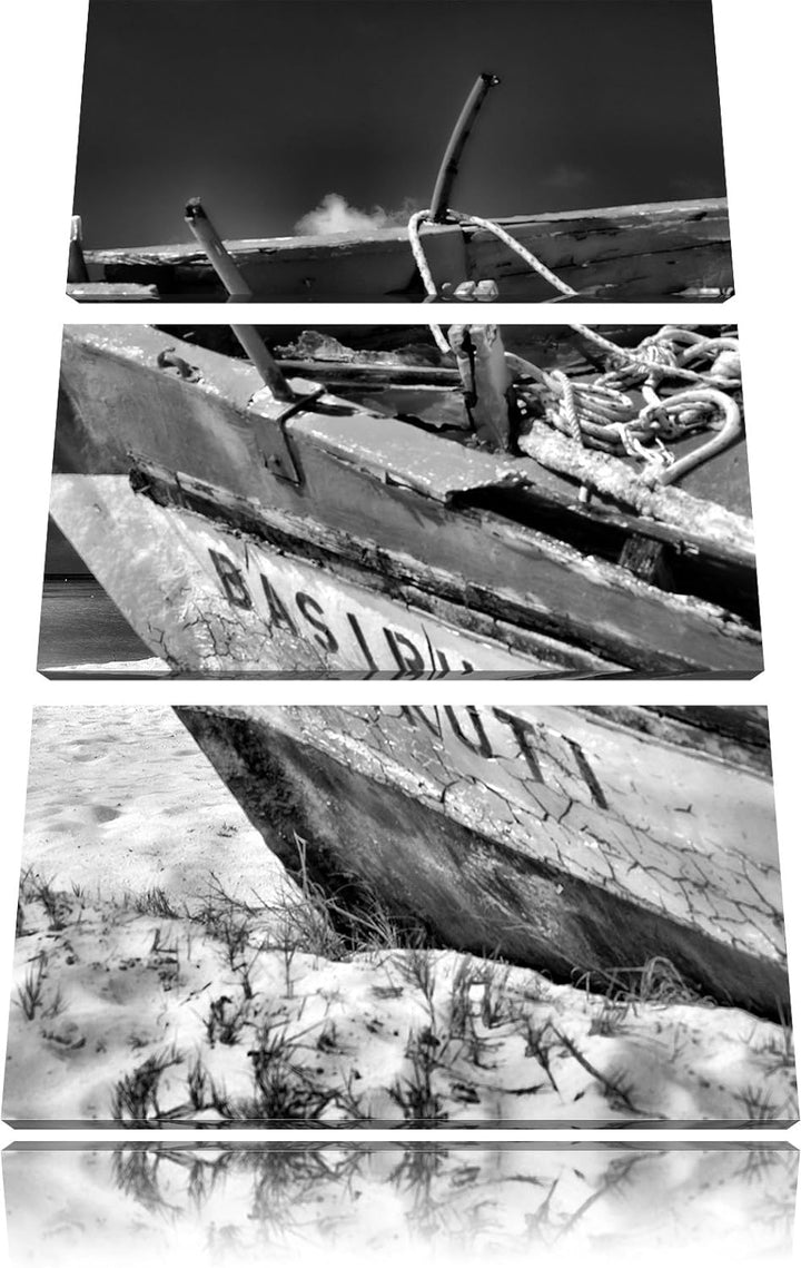 Pixxprint Monocrome, Boot am Strand 3-Teiler Leinwandbild 120x80 Bild auf Leinwand