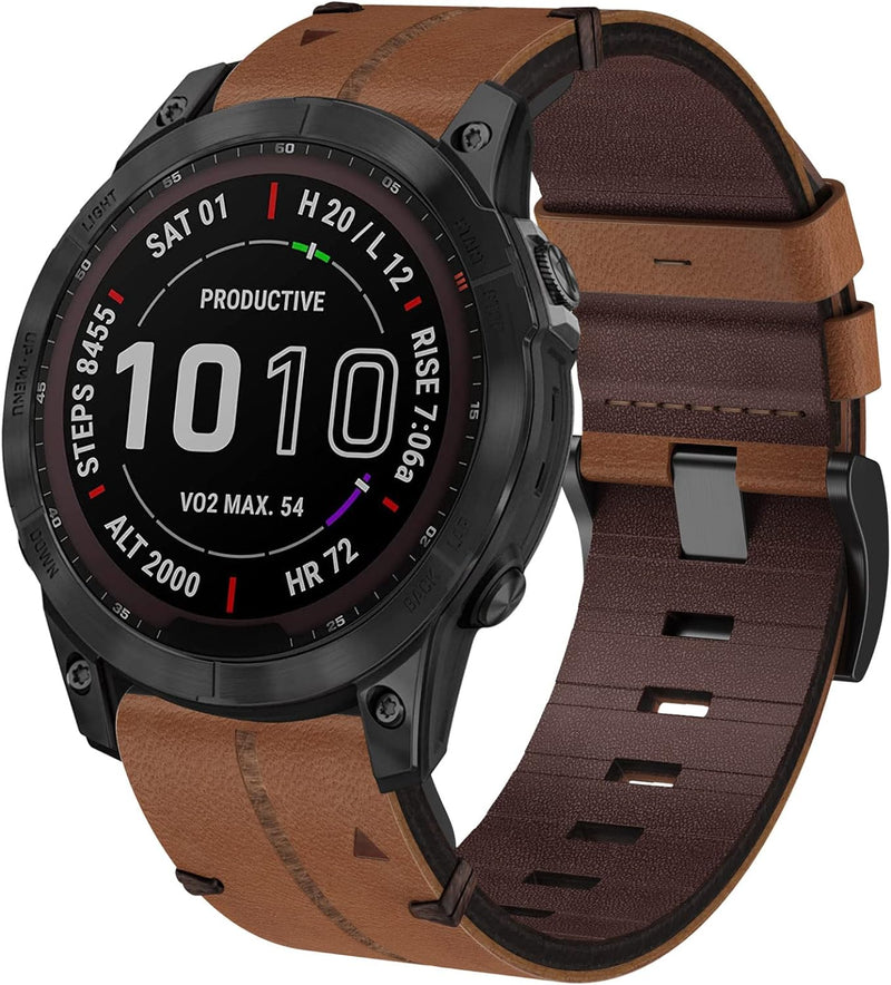 Leder Armband für Garmin Fenix 7, 22mm Echte Leder Ersatzarmband Quick-Fit Uhrenarmband für Fenix 6,