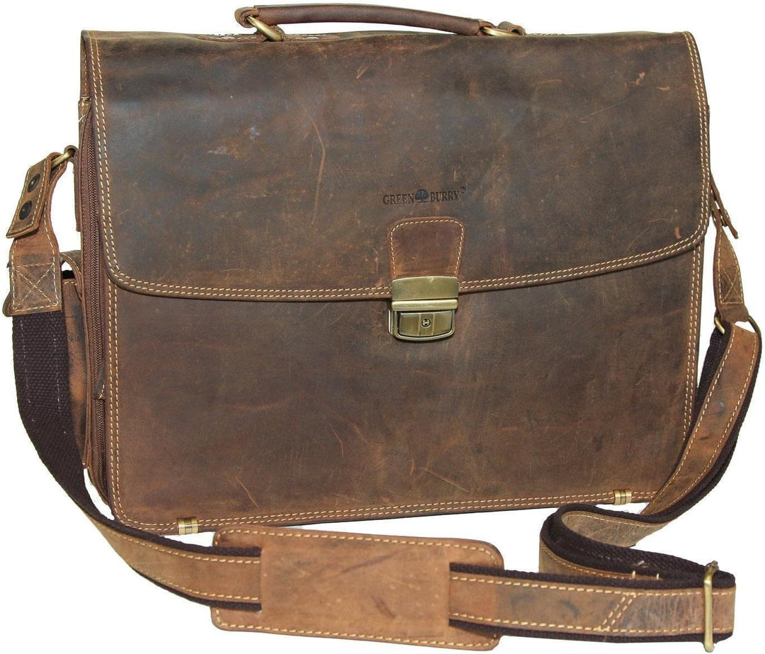 GreenBurry Laptoptasche 15 Zoll Rind-Leder Notebook-Tasche Laptopfach Akten 1718