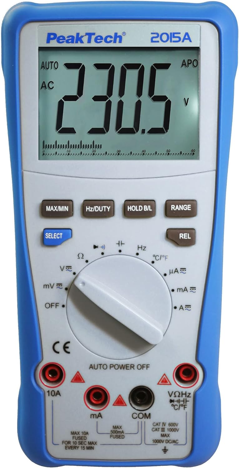 PeakTech 2015 A – True RMS Digital Multimeter, Auto-Range, 4.000 Counts, Durchgangsprüfer, Messgerät