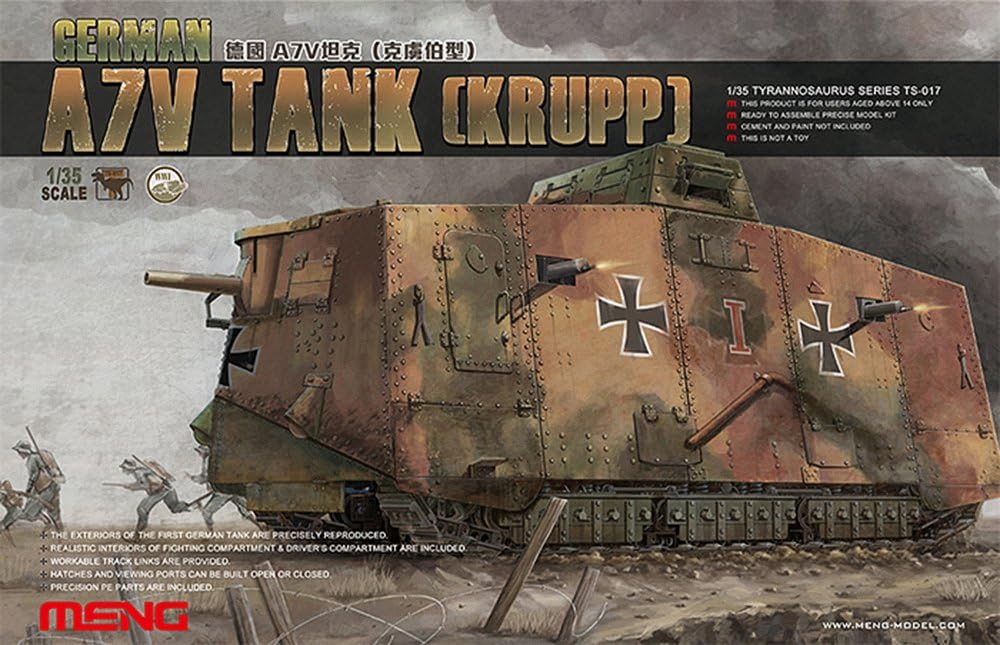 Meng TS017 1 35 Deutsch A7V Modellbausatz, Modellbauzubehör, Mehrfarbig Einzelbett, Einzelbett