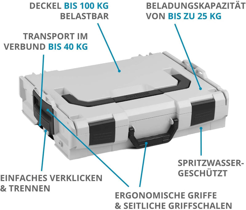 L-BOXX 102 | Sortimentkasten Kunststoff Grau | Werkzeugkoffer leer inkl. 8-fach Einlage | Sortiments