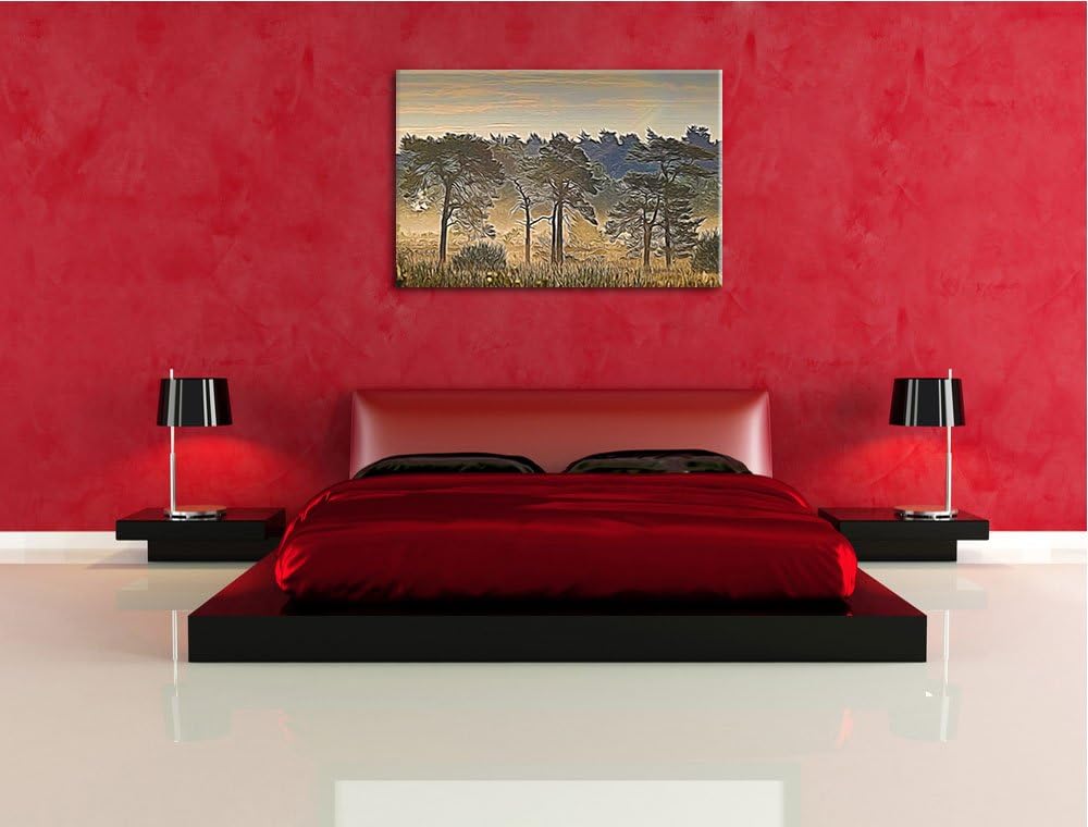 Bäume in einer Reihe abstrakt Format: 100x70 auf Leinwand, XXL riesige Bilder fertig gerahmt mit Kei