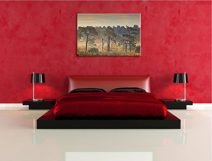 Bäume in einer Reihe abstrakt Format: 100x70 auf Leinwand, XXL riesige Bilder fertig gerahmt mit Kei