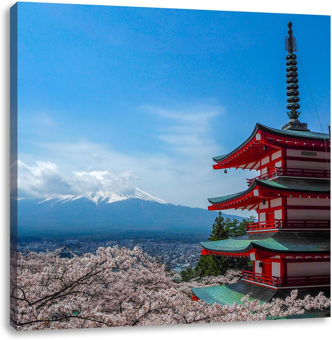 Japanisches Gebäude, Format: 70x70 auf Leinwand, XXL riesige Bilder fertig gerahmt mit Keilrahmen, K