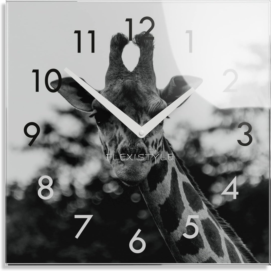 FLEXISTYLE Wanduhr Eckig Wohnzimmer 30 x 30 cm, aus Glas, mit Direktdruck modern ohne tickgeräusche