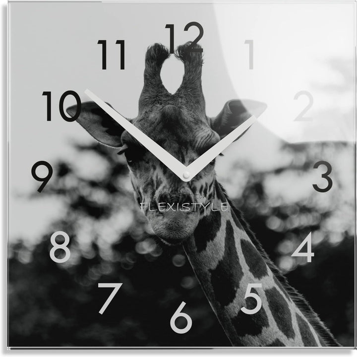 FLEXISTYLE Wanduhr Eckig Wohnzimmer 30 x 30 cm, aus Glas, mit Direktdruck modern ohne tickgeräusche