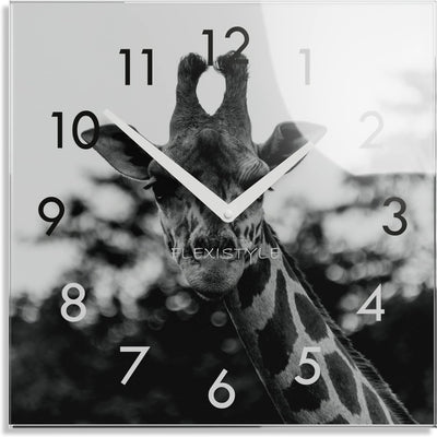 FLEXISTYLE Wanduhr Eckig Wohnzimmer 30 x 30 cm, aus Glas, mit Direktdruck modern ohne tickgeräusche