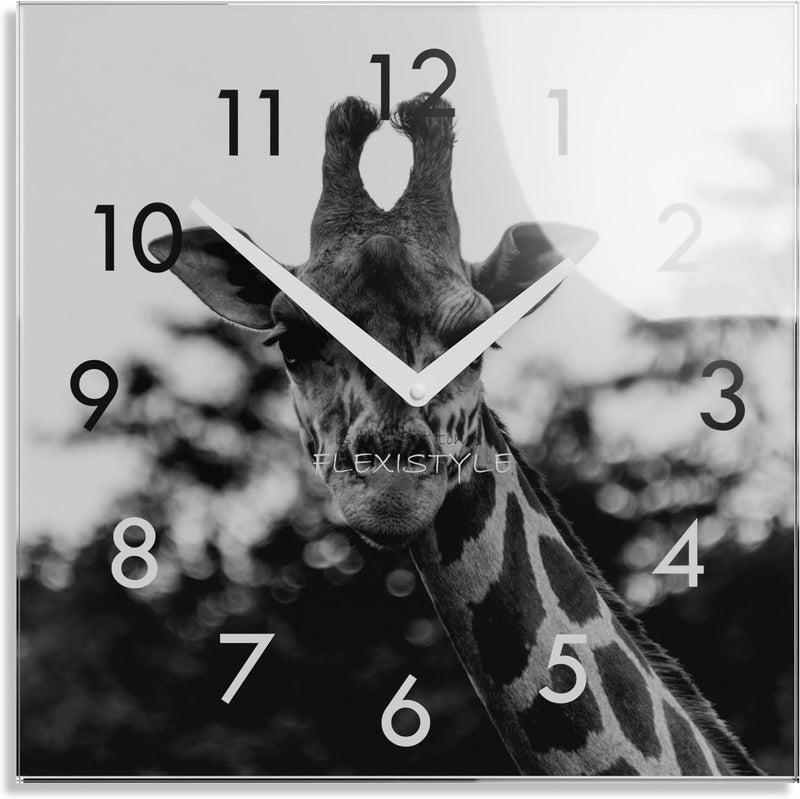 FLEXISTYLE Wanduhr Eckig Wohnzimmer 30 x 30 cm, aus Glas, mit Direktdruck modern ohne tickgeräusche