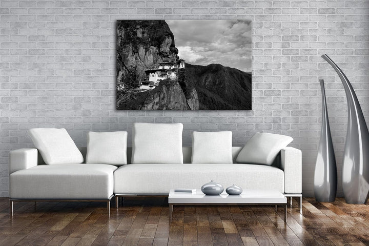 deyoli berühmtes Tigernest Kloster im Himalaya Effekt: Schwarz/Weiss im Format: 100x70 als Leinwandb