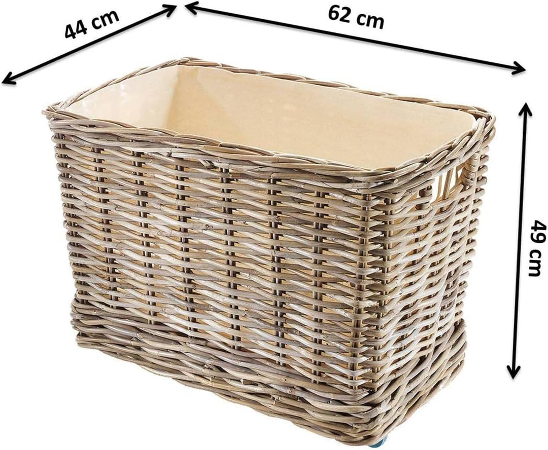 Kobolo Holzkorb Kaminholzwagen mit 4 Rollen für Kaminholz Rattan Innenfutter aus Leinen