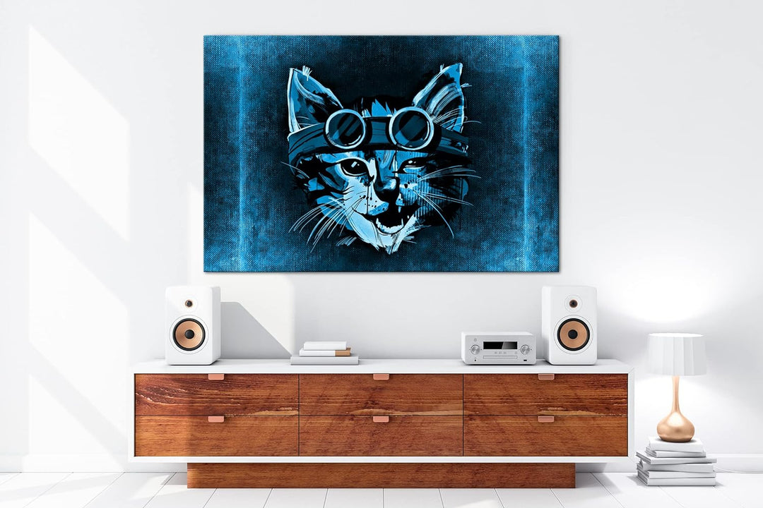 deyoli süsse Katze mit einer Brille Format 80x60 Effekt: Monocrome Blau als Leinwandbild, Motiv fert