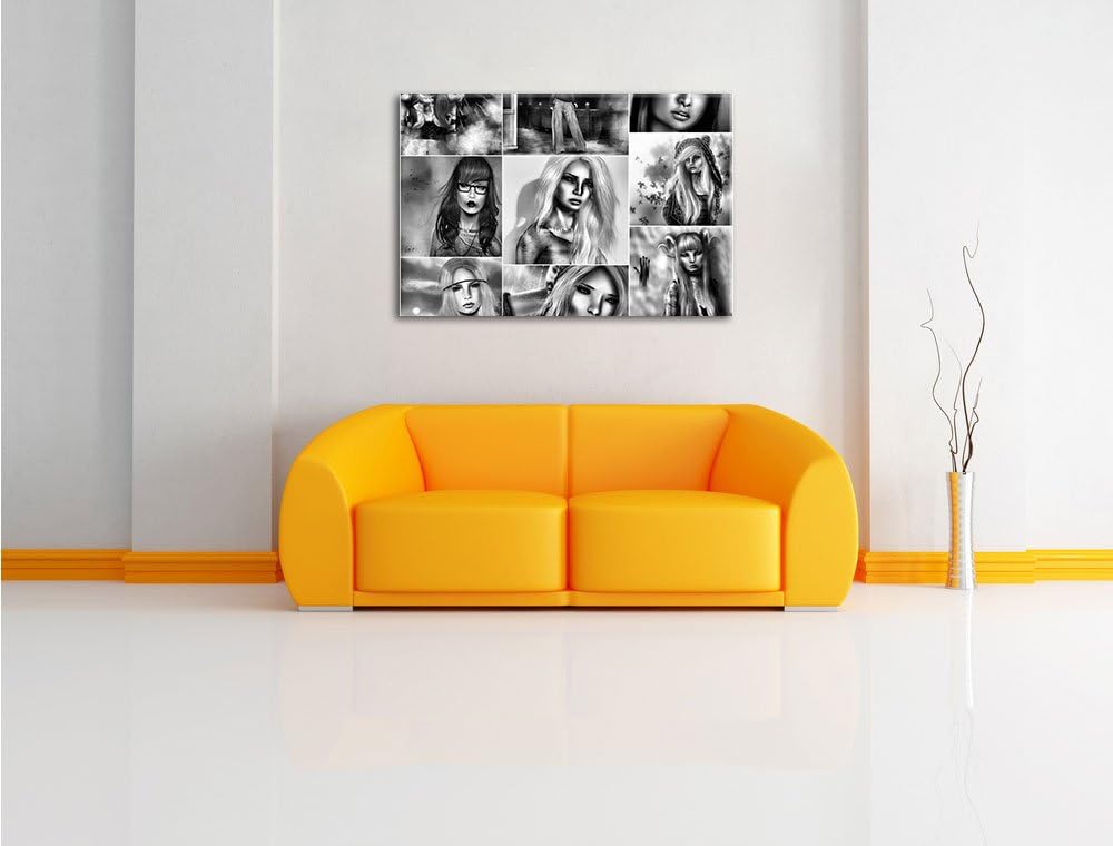 Pixxprint Zeichnungen von Frauen / 100x70cm Leinwandbild bespannt auf Holzrahmen/Wandbild Kunstdruck