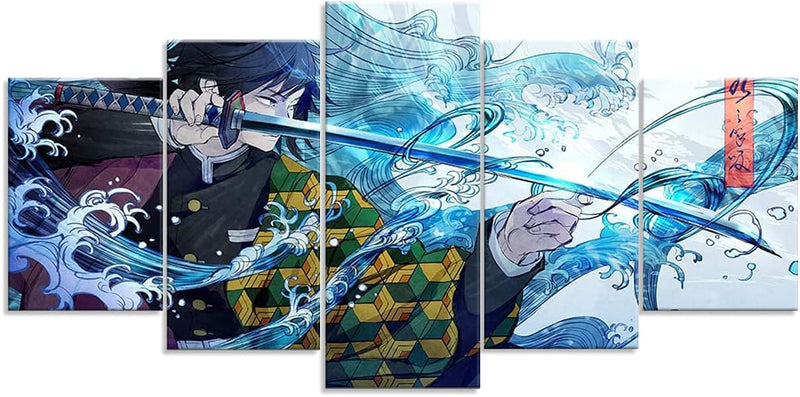 ZHONGYUTONG 5 Teilig Leinwandbild mit Rahmen Demon Slayer Poster Kimetsu Japanische Anime Figur Tanj
