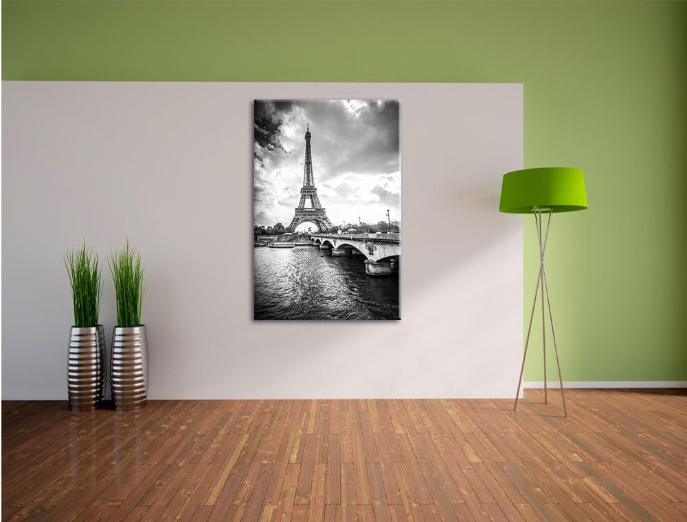 Pixxprint Eiffelturm in Paris Kunst B&W als Leinwandbild/Grösse: 100x70 cm/Wandbild/Kunstdruck/ferti