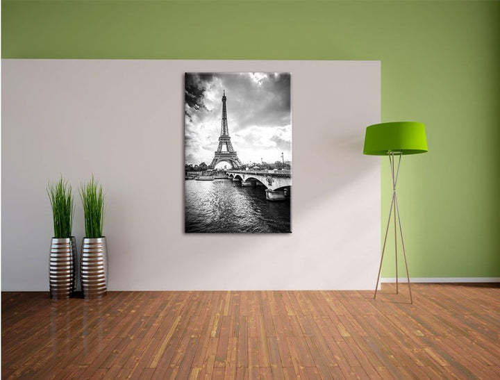 Pixxprint Eiffelturm in Paris Kunst B&W als Leinwandbild/Grösse: 100x70 cm/Wandbild/Kunstdruck/ferti