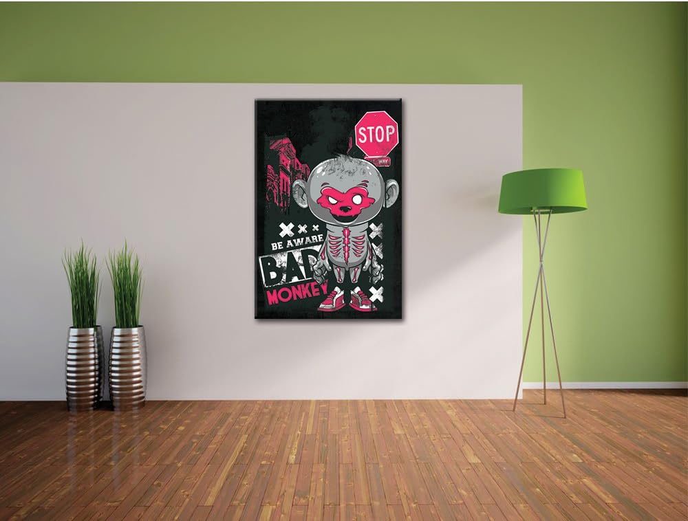 Dark Bad monkey black Bild auf Leinwand, XXL riesige Bilder fertig gerahmt mit Keilrahmen, Kunstdruc
