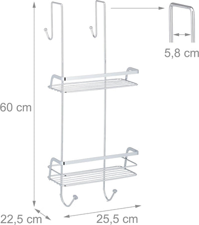 Relaxdays Duschablage zum Hängen, 2 Körbe, 4 Haken, Duschregal ohne Bohren, verchromtes Eisen, Dusch