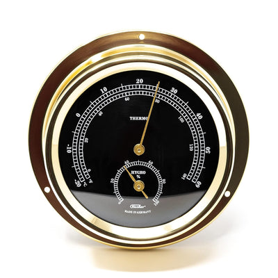 Fischer 1508TH-45.6 – maritimes 125 mm Thermohygrometer – schwarzes Ziffernblatt, Messing-Gehäuse –