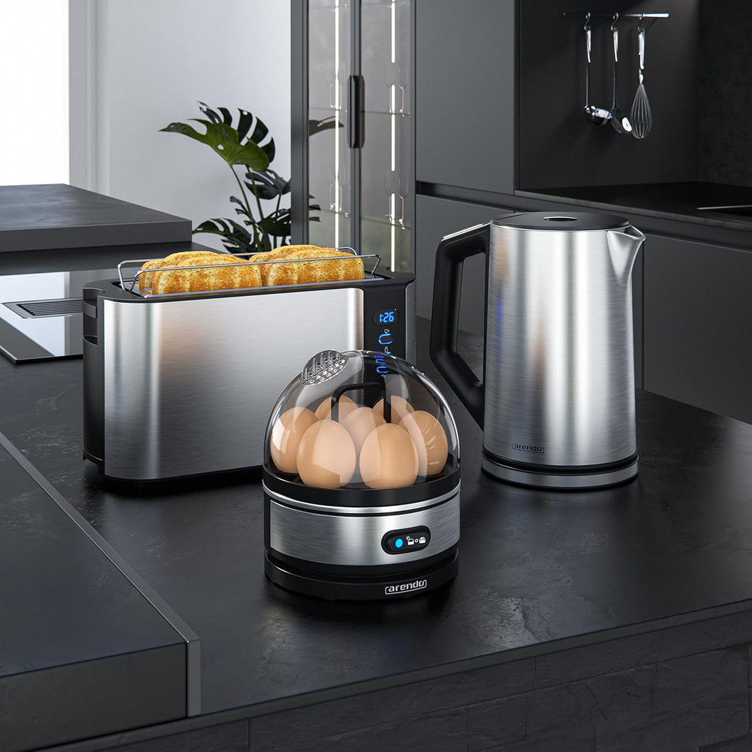 Arendo - Wasserkocher mit Toaster SET und Eierkocher, Edelstahl Silber Wasserkocher 1,5L 40° - 100°C