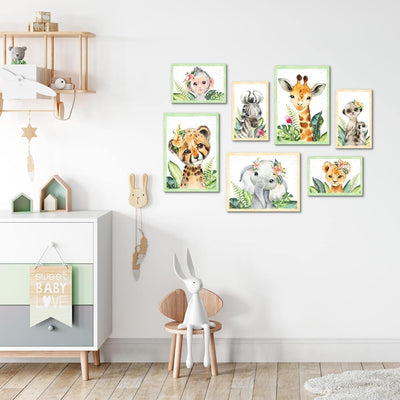 Novart Wandbilder Tiere Afrika - KOMPLETT AUFHÄNGFERTIG - Grau Kinderzimmer Mädchen Junge- 7 Moderne