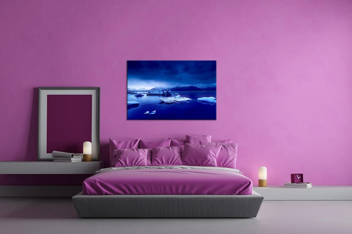 deyoli düstere Eislandschaft Format: 80x60 als Leinwand, Motiv fertig gerahmt auf Echtholzrahmen, Ho