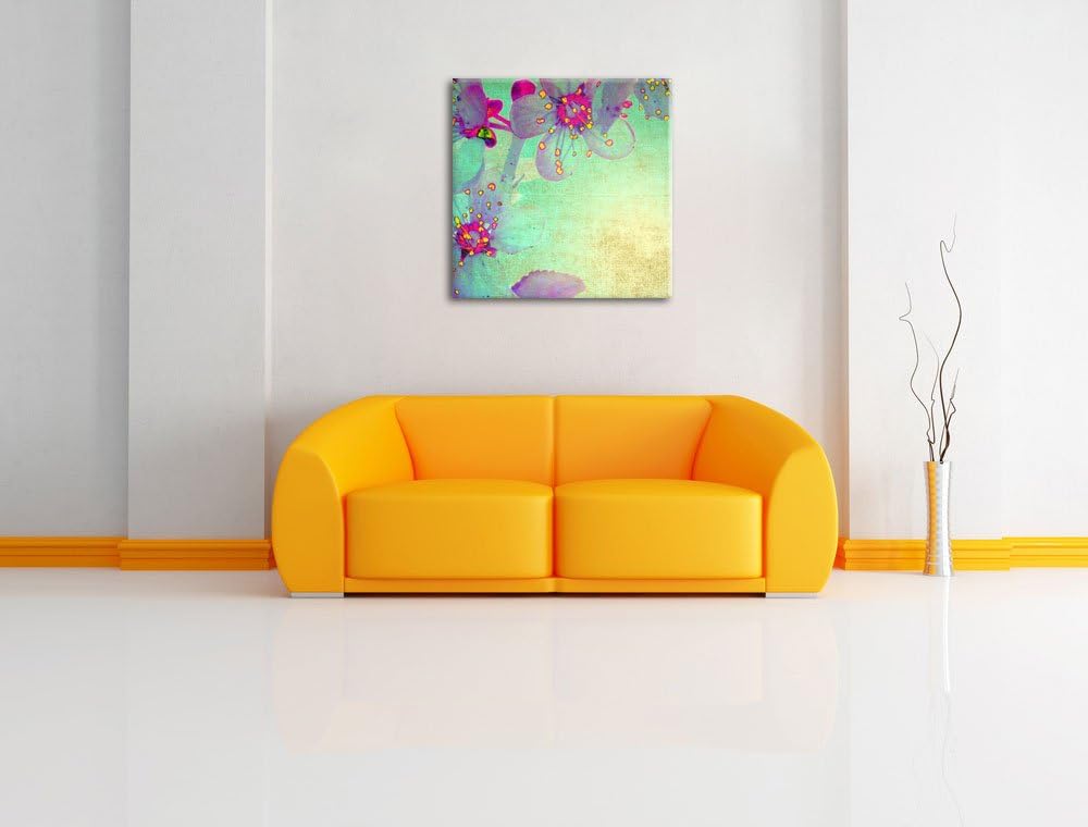 Durchsichtige Lila Blätter, Format: 70x70 auf Leinwand, XXL riesige Bilder fertig gerahmt mit Keilra