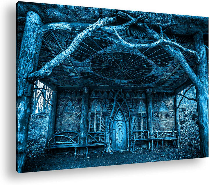 deyoli Herbstliche Holzhütte Format: 80x60 Effekt: Monocrome Blau als Leinwandbild, Motiv fertig ger