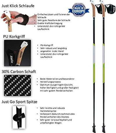 Swix CT4 Nordic Walking Stock Lime Carbon Tech mit Just Go Sport Spitze 1 Paar 130cm