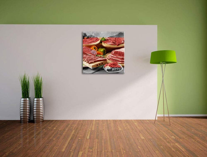 Pixxprint Saftige Fleisch Variationen als Leinwandbild Quadratisch/Grösse: 70x70 / Wandbild/Kunstdru