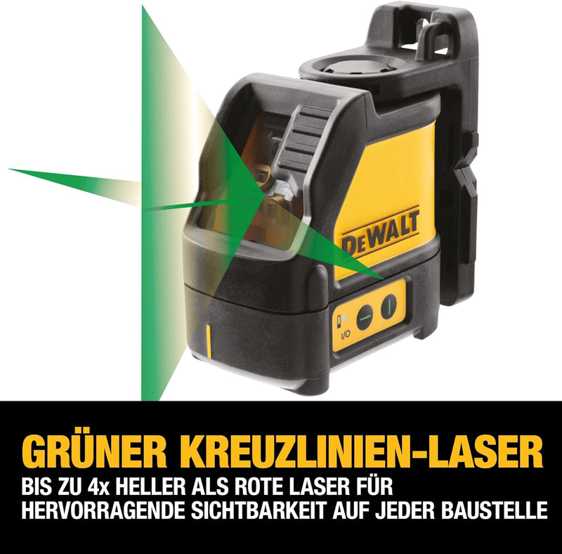 Dewalt Kreuzlinienlaser DW088CG (Grüner Laser, Laserklasse 2, selbstnivellierenden, ¼“ Stativaufnahm