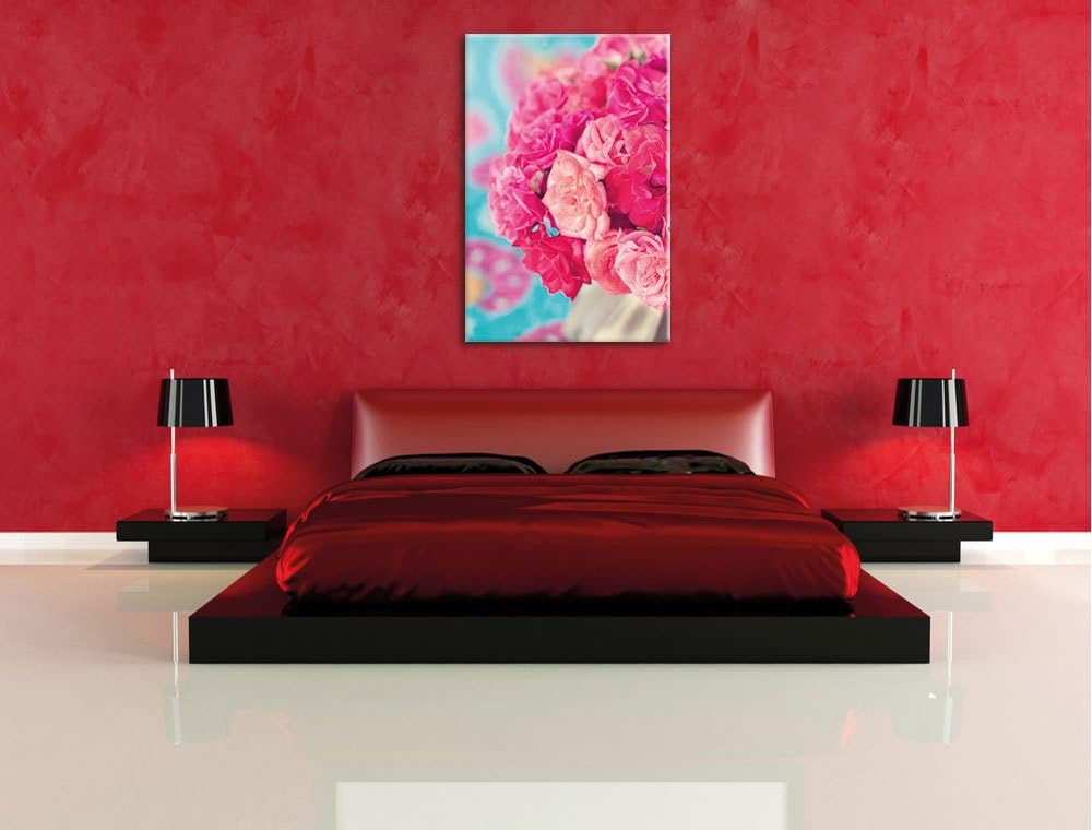 Pinker Rosenstrauss, Format: 100x70 auf Leinwand, XXL riesige Bilder fertig gerahmt mit Keilrahmen,