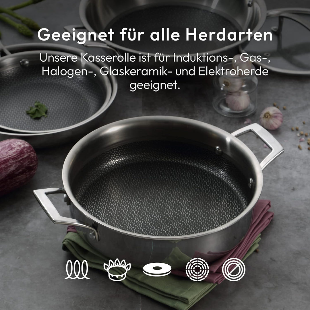 MasterPro Hi-Tech 3 | Topf 28 cm | Edelstahl mit Wabenstruktur | 3-Fache Beschichtung | Küchenutensi