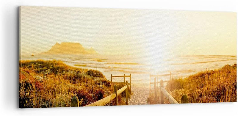 Wandbilder Dekoration Wohnzimmer Sonnenaufgang Welle Insel Meer Panorama Bilder auf Leinwand 120x50c