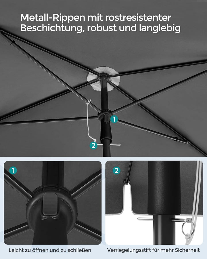 SONGMICS Sonnenschirm 180 x 125 cm, Sonnenschutz UPF 50+, neigbar um 30° in 2 Richtungen, höhenverst
