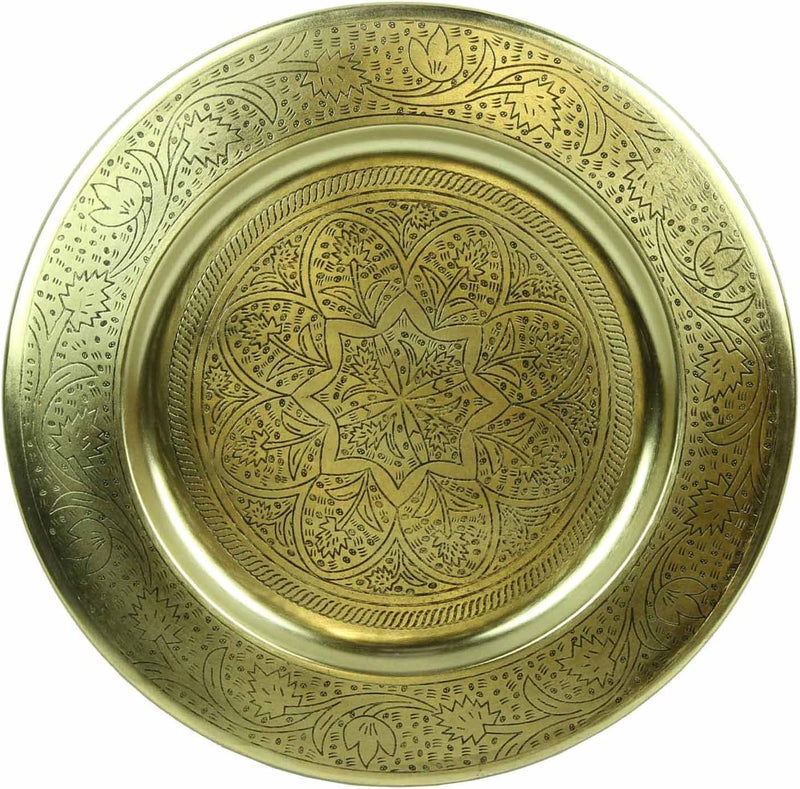 Casa Moro Marokkanisches Serviertablett Nermin Ø 40 cm rund aus Metall in Antik Gold Look | Oriental