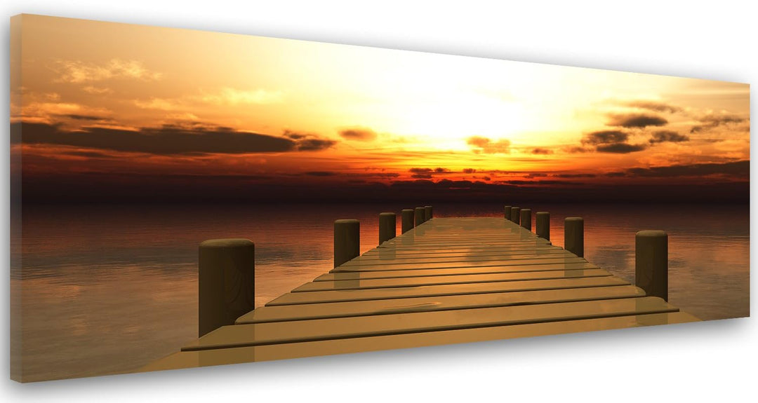 Feeby Frames, Leinwandbild, Bilder, Wand Bild, Wandbilder, Kunstdruck 60x150cm, Steg, Meer, Wasser,