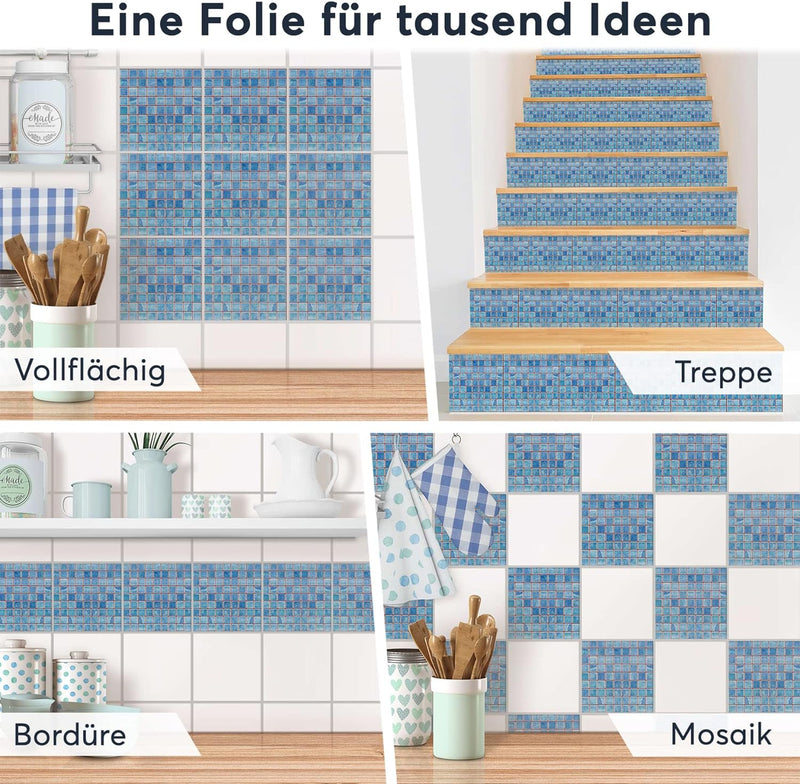 Aufkleber für Fliesen I Fliesensticker Vinyl Mosaikfliesen I Selbstklebende Dekorfolie zur Wandgesta