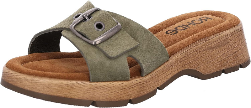 Rohde Damen Clogs Pantoletten Keilabsatz Licata 6260 38 EU Olive, 38 EU Olive