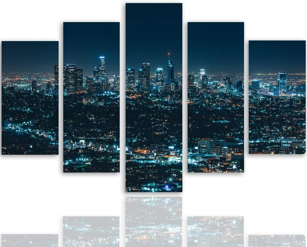 Feeby Leinwandbild Stadt City 5 TLG Bild Kunstdruck Landschaft Nacht blau 100x70 cm Leinwandbild 100