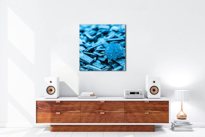 deyoli gelbe Blume auf Holz Format: 60x60 Effekt: Monocrome Blau als Leinwandbild, Motiv fertig gera