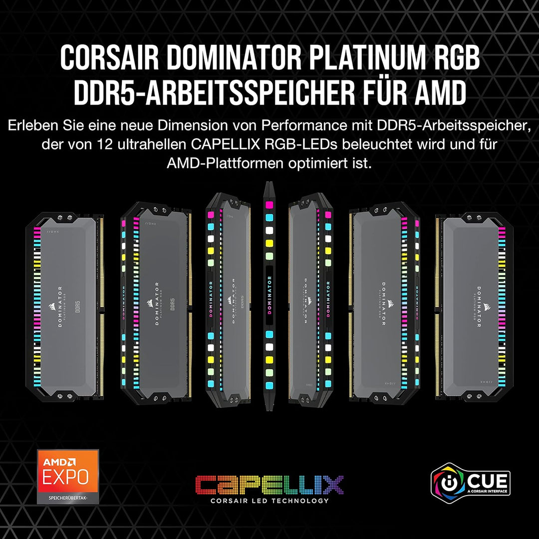 Corsair DOMINATOR PLATINUM RGB DDR5 RAM 32GB (2x16GB) 6000MHz CL30 AMD EXPO iCUE Kompatibel Computer