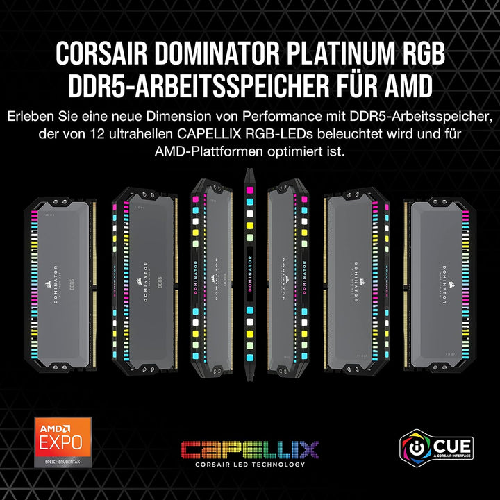 Corsair DOMINATOR PLATINUM RGB DDR5 RAM 32GB (2x16GB) 6000MHz CL30 AMD EXPO iCUE Kompatibel Computer