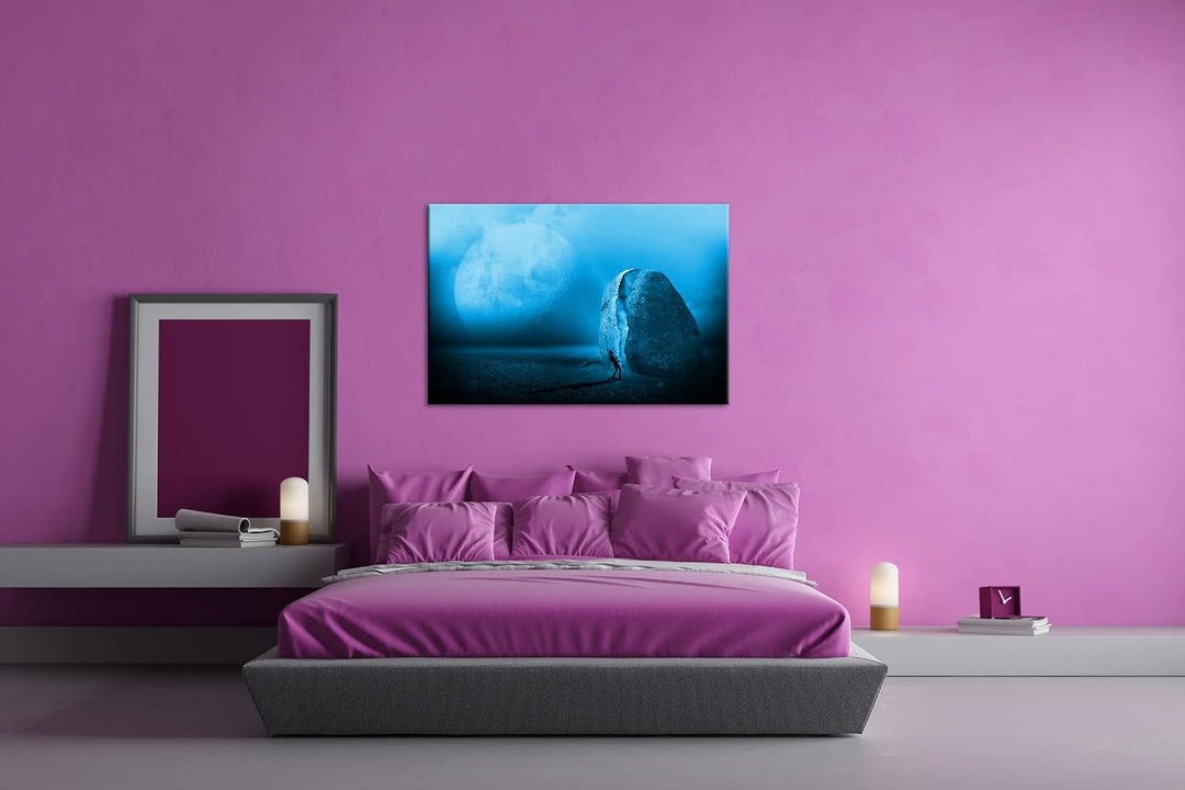 unbekannte Planeten Oberfläche Format 80x60 Effekt: Monocrome Blau als Leinwandbild, Motiv fertig ge