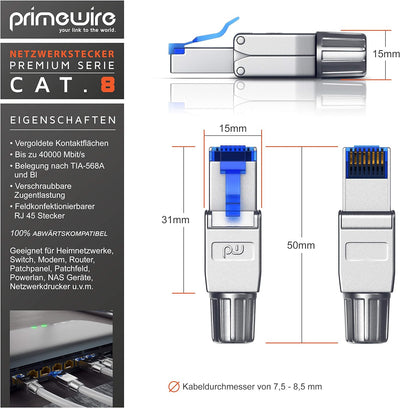 CSL - 10x Netzwerkstecker feldkonfektionierbar RJ45 CAT 6 CAT 7 CAT 8 - geschirmt 40 GBit/s 2000 MHz