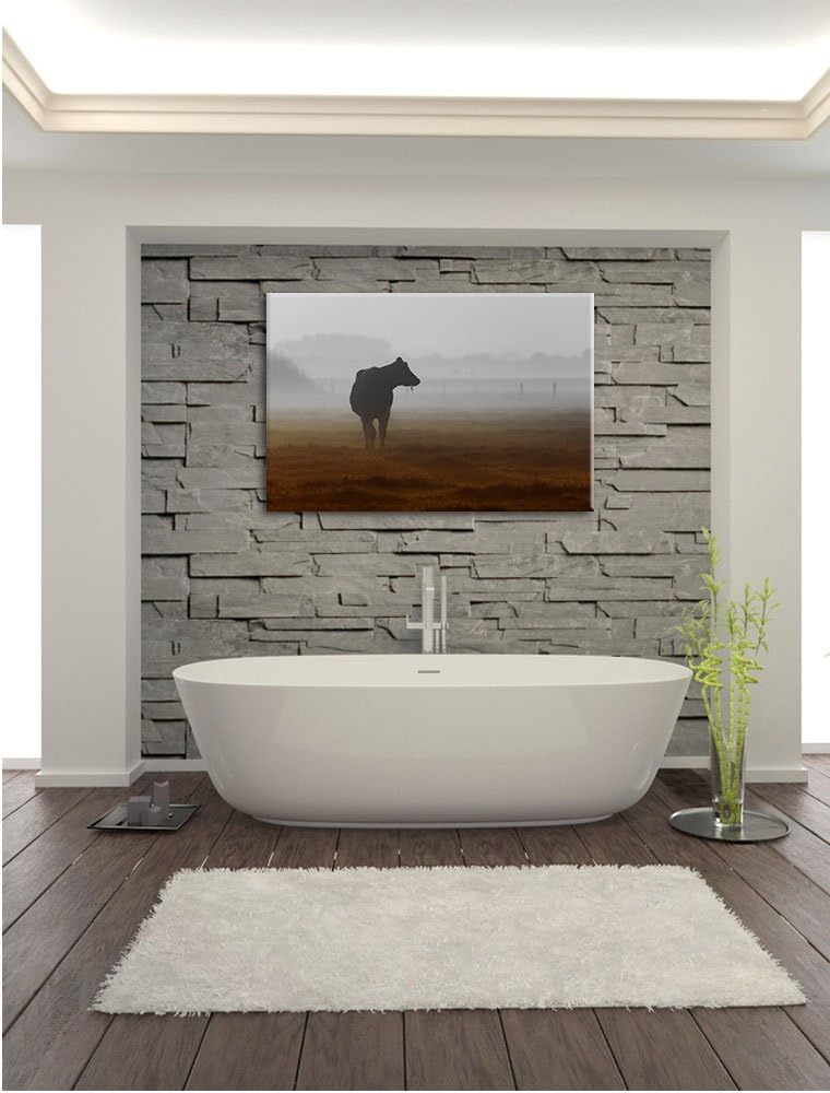 Pixxprint eine fressende Kuh auf der Weide als Leinwandbild/Grösse: 100x70 / Wandbild/Kunstdruck/fer