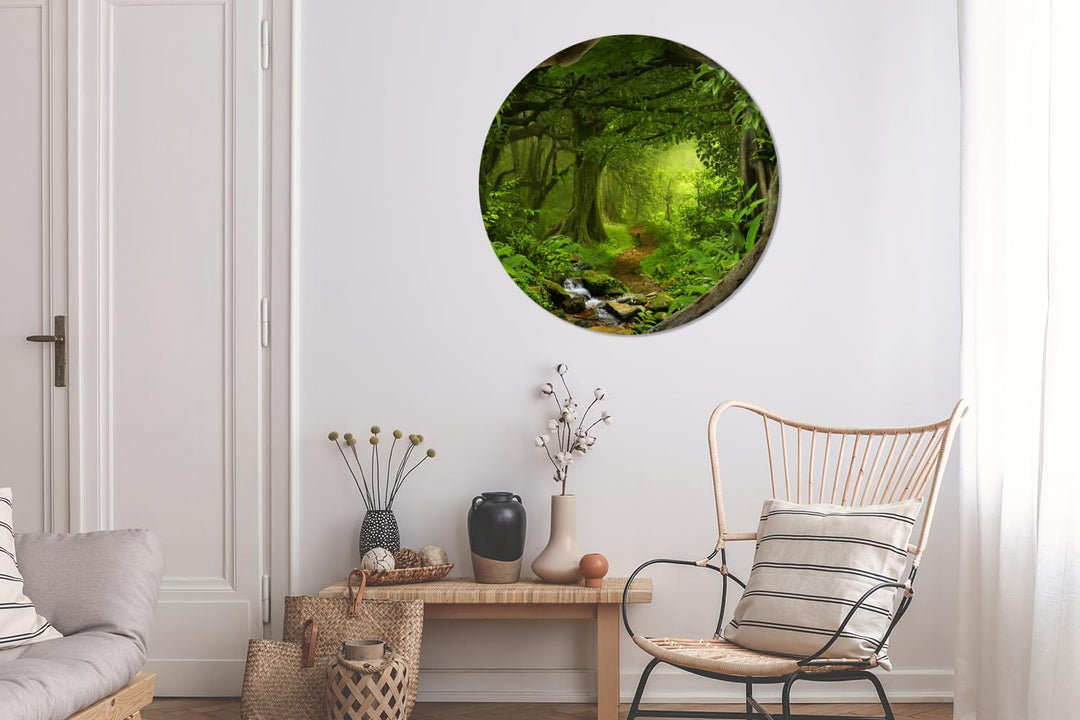 MuchoWow Wandbild Rund Wanddeko Deko Wohnzimmer Bilder 90x90 cm Dschungel - Grün - Natur - Tropisch