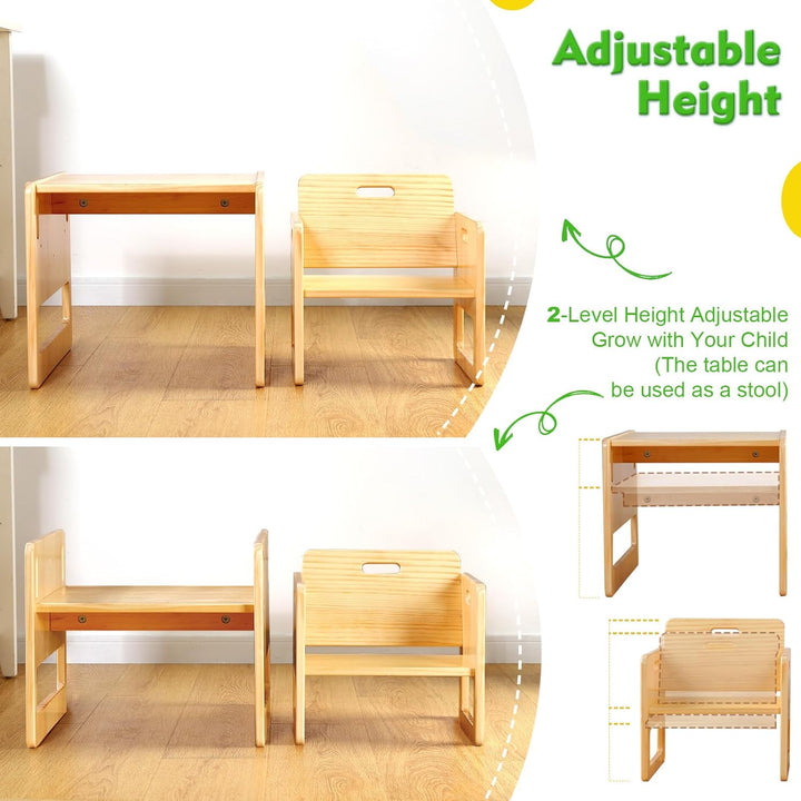 FUNLIO Montessori Beikosttisch und Stuhl-Set für Kleinkinder 1-3 Jahre, höhenverstellbar, Kinder-Tis