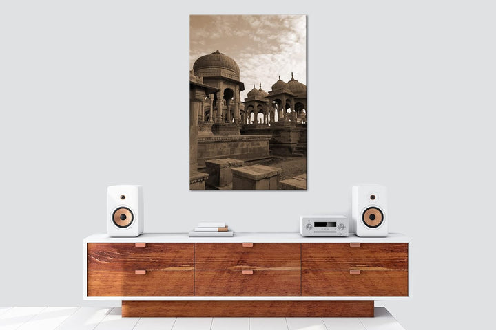 deyoli Bada Bagh Tempel Jaisalmer Effekt: Sepia Format: 80x60 als Leinwandbild, Motiv fertig gerahmt